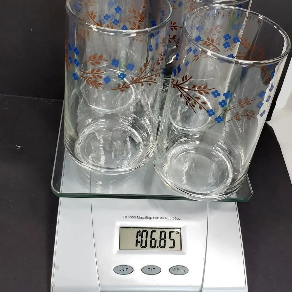 Vtg Termocrisa Lot of 4 Blue Forget Me Not Drinking Glasses Tumblers 4 3/4”